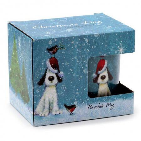 Image 2 of Christmas Porcelain Mug - Jan Pashley Christmas Dog & Robin.