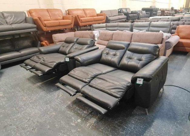 Image 7 of La-z-boy Sloane grey leather recliner 2x2 seater sofas