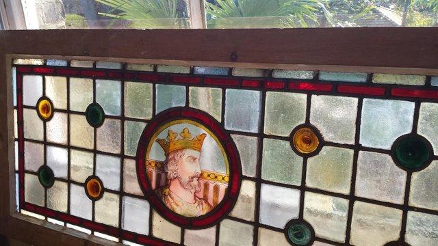 Image 2 of 'THE KING' Victorian/Edwardian Stained Glass Window Panel
