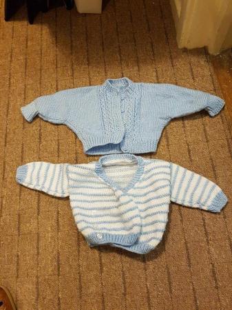 Image 2 of Baby boy blue cardigans for sale handknitted