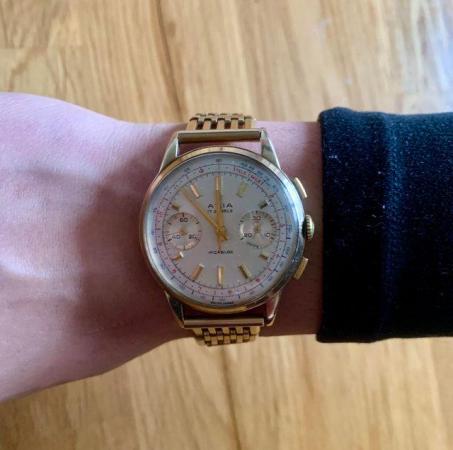 Image 3 of 1960s 9ct Gold Avia Chronograph Watch/ 9ct Gold Bracelet