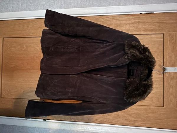 Image 1 of Suede leather coat with fur collar