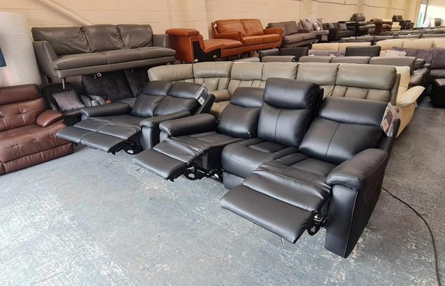 Image 16 of La-z-boy Daytona black leather electric 3+2 seater sofas