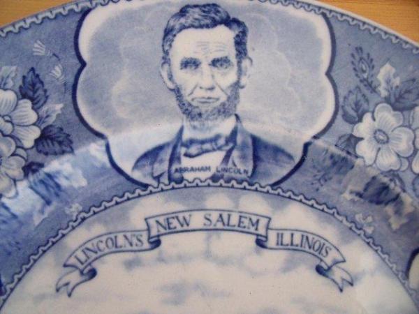 Image 2 of Vintage Adams blue & white Lincoln's New Salem plate.