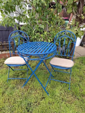 Image 3 of Wrought iron bistro set with 2x seat pads