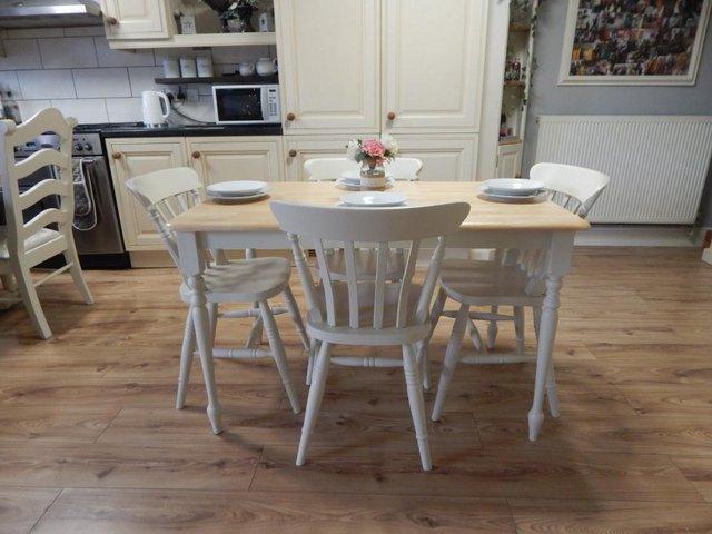 Preview of the first image of Farmhouse Beech Dining table / Kitchen table & 4 chairs.