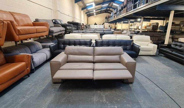 Image 6 of Cubo taupe grey leather electric recliner 3 seater sofa
