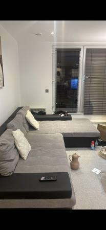 Image 2 of Large grey/ black sofa that can be even larger.