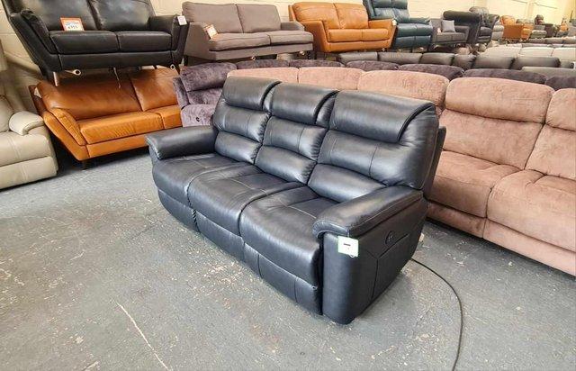 Image 13 of La-z-boy Staten midnight blue leather electric 3 seater sofa