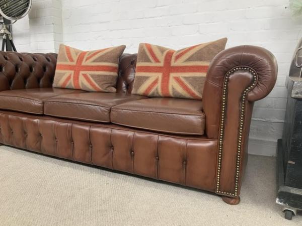 Image 3 of Saddle brown 3 seater Chesterfield sofa. Can deliver.