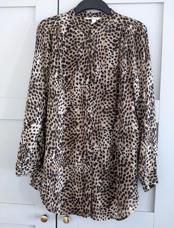Preview of the first image of H&M Long Leopard/Animal Print Shirt M/UK12-14 Tunic Top Long.