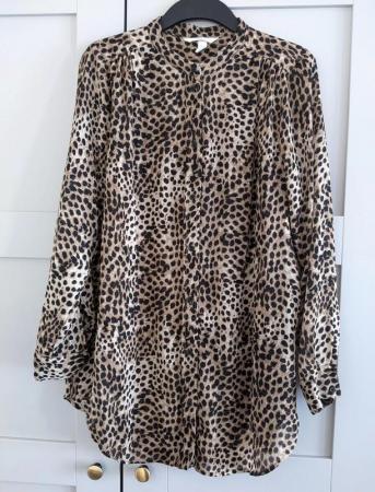 Image 1 of H&M Long Leopard/Animal Print Shirt M/UK12-14 Tunic Top Long