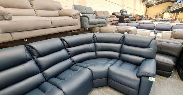Image 3 of New La-z-Boy Staten blue leather corner sofa