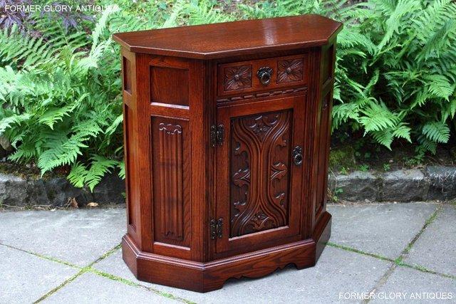 Image 67 of OLD CHARM TUDOR OAK CANTED HALL TABLE CABINET CUPBOARD STAND