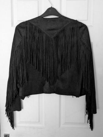 Image 2 of Ladies Faux Suede Black Tasselled Jacket - Size 8    B29