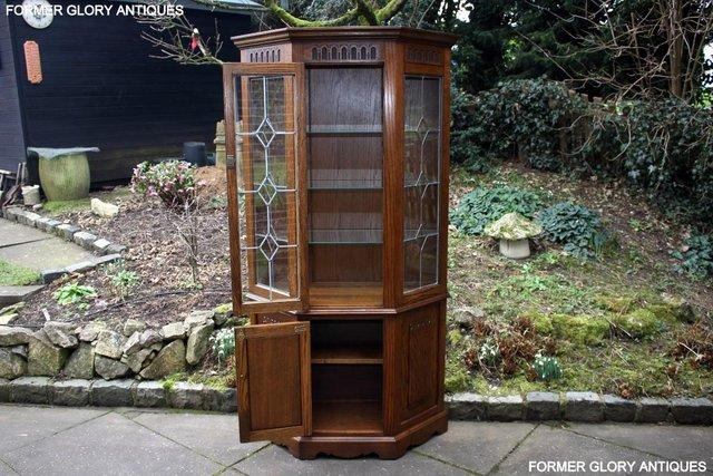 Image 4 of OLD CHARM LIGHT OAK CANTED CHINA DISPLAY CABINET STAND UNIT