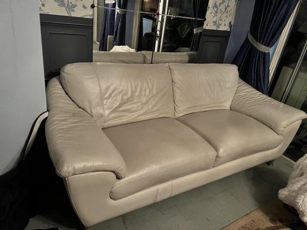 Image 2 of 3 seater cream leather sofa