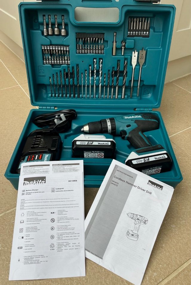 Preview of the first image of Makita 18v Cordless Hammer Driver Drill plus Accessories.