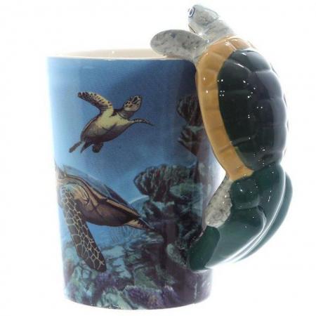 Image 1 of Fun Underwater Design Shaped Handle Turtle Mug. Free uk Post