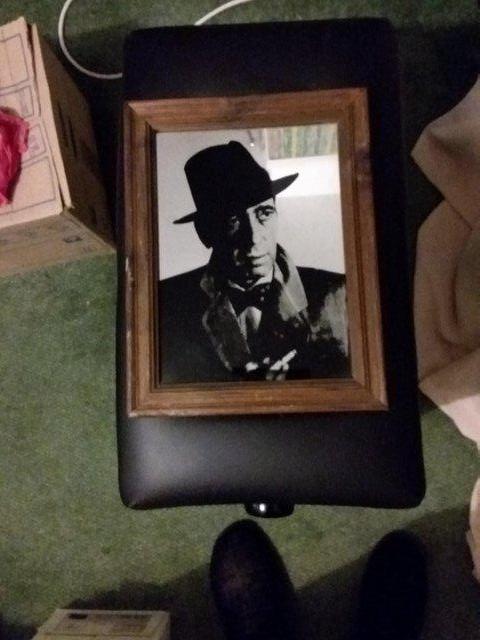 Preview of the first image of Humphrey Bogart mirror in wooden frame.