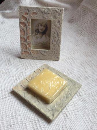 Image 1 of CERAMIC PICTURE FRAME & MATCHING CANDLE HOLDER