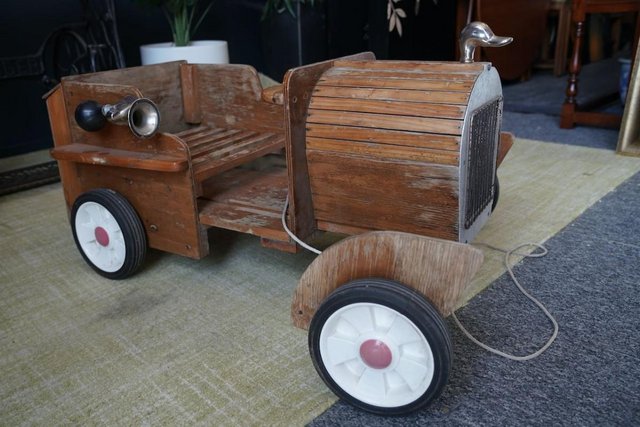 Image 11 of VTG Handmade Wooden Ride on Toy Car Duck Head Bonet Mascot