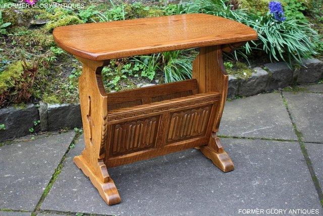 Image 2 of AN OLD CHARM VINTAGE OAK MAGAZINE RACK COFFEE LAMP TABLE