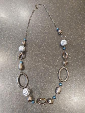 Image 2 of Dark silver, blue & striped necklace