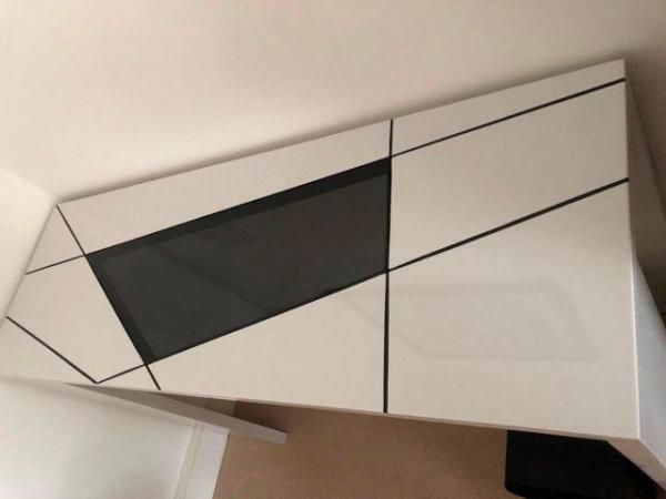 Image 4 of A Side/Console Table -White High Gloss with Black Glass