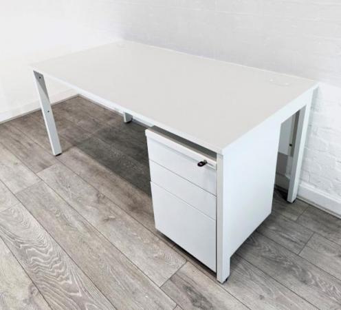 Image 2 of KI Modern Rectangular Office Desk With Modesty Panel, White,