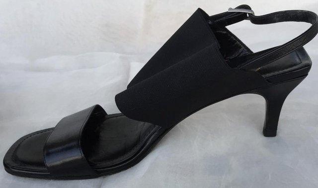 Image 5 of Chanel Black Canvas + Leather Slip On Heeled Sandals Size 5
