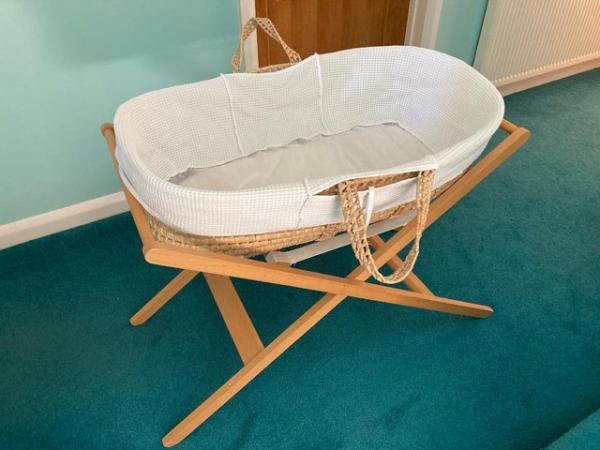 Image 1 of John Lewis Moses Basket/Bassinet and Wooden Stand