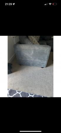 Image 1 of L shape grey cord sofa with foot stool