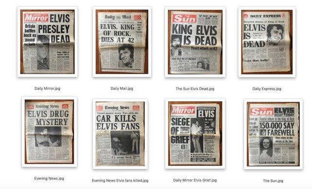 Preview of the first image of Elvis Presley 8 Original & Complete UK Newspapers August 77.