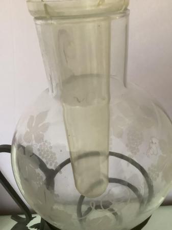 Image 3 of Rare Vintage Wrought Iron Etched Glass Wine Dispenser