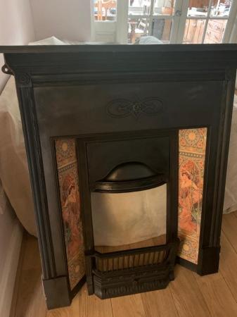 Image 3 of Art Nouveau Cast Fire Insert & Surround (tiles unbroken)
