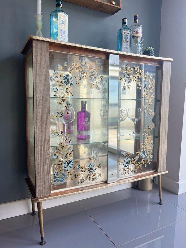 Preview of the first image of Vintage glass drinks gin cabinet reduced.
