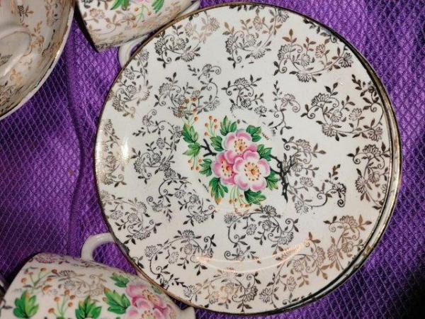Image 5 of Delicate pink flower fine bone china 4-piece tea set