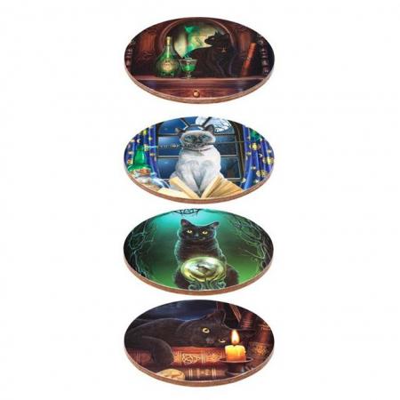 Image 2 of Set of 4 Cork Novelty Coasters - Lisa Parker Magic Cats.