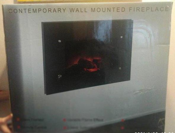 Image 11 of Electric Wall Mounted Fireplace with Fan Heater and Remote