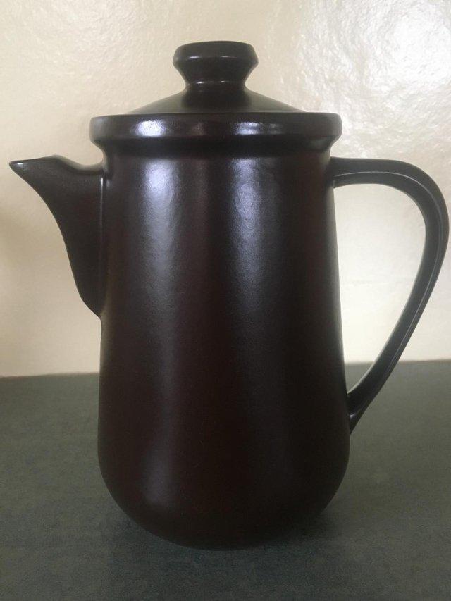 Preview of the first image of Vintage 1970s Honiton Pottery Brown Coffee Pot + Lid..