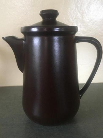 Image 1 of Vintage 1970s Honiton Pottery Brown Coffee Pot + Lid.