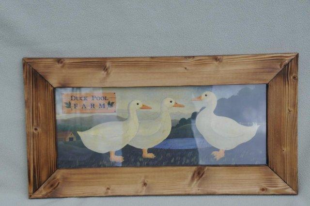 Image 1 of Naive Style Print Picture Of Three White Ducks. Modern. Unus