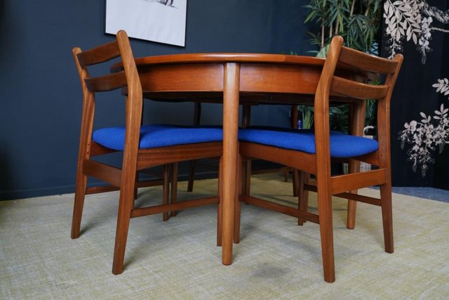 Image 15 of Mid C 1970s Teak Dining Set D-end Table 4 Barback Chairs