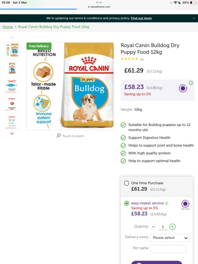 Preview of the first image of Royal canin bulldog puppy food.