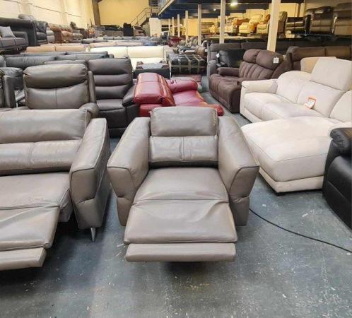 Image 17 of Dakota grey leather electric recliner sofa and 2 armchairs