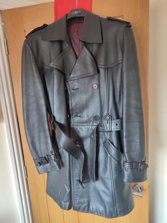 Image 2 of Man's belted black leather overcoat