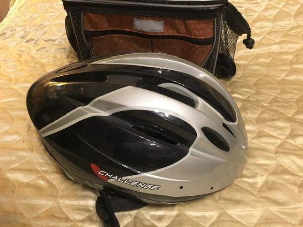 Image 2 of Silver Bicycle Helmet & Handlebar Bag