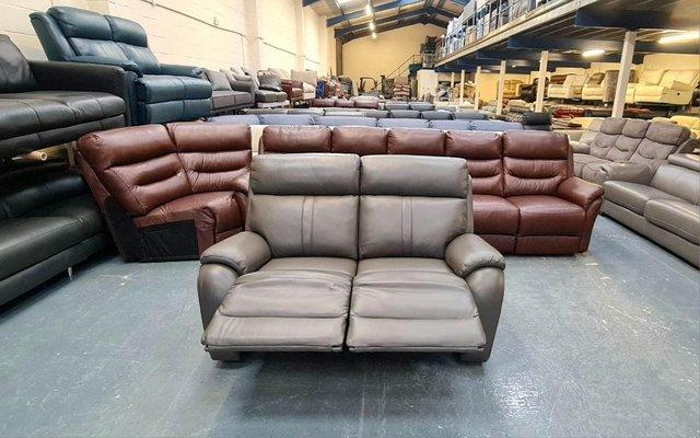 Image 3 of La-z-boy Winchester grey leather manual 2 seater sofa
