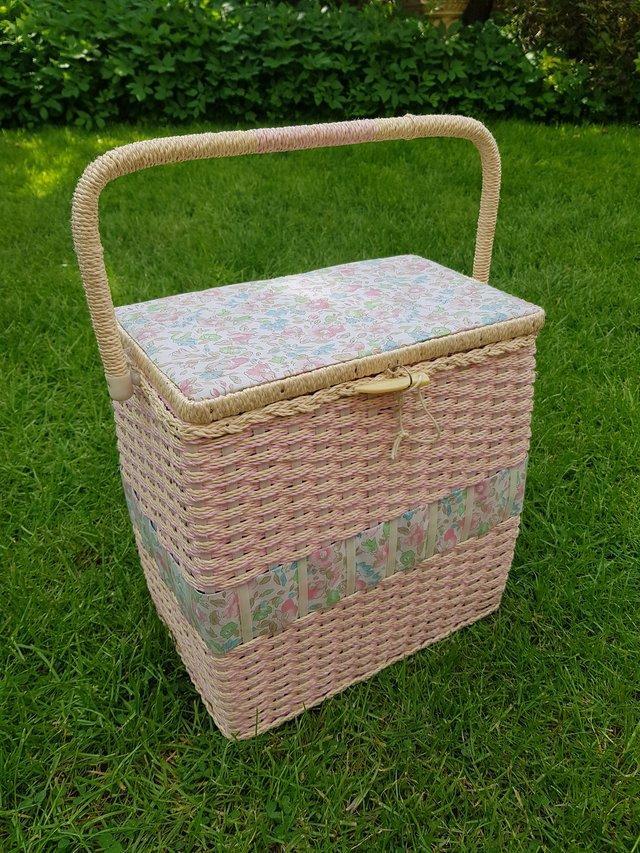 Preview of the first image of Vintage sewing knitting storage box basket.